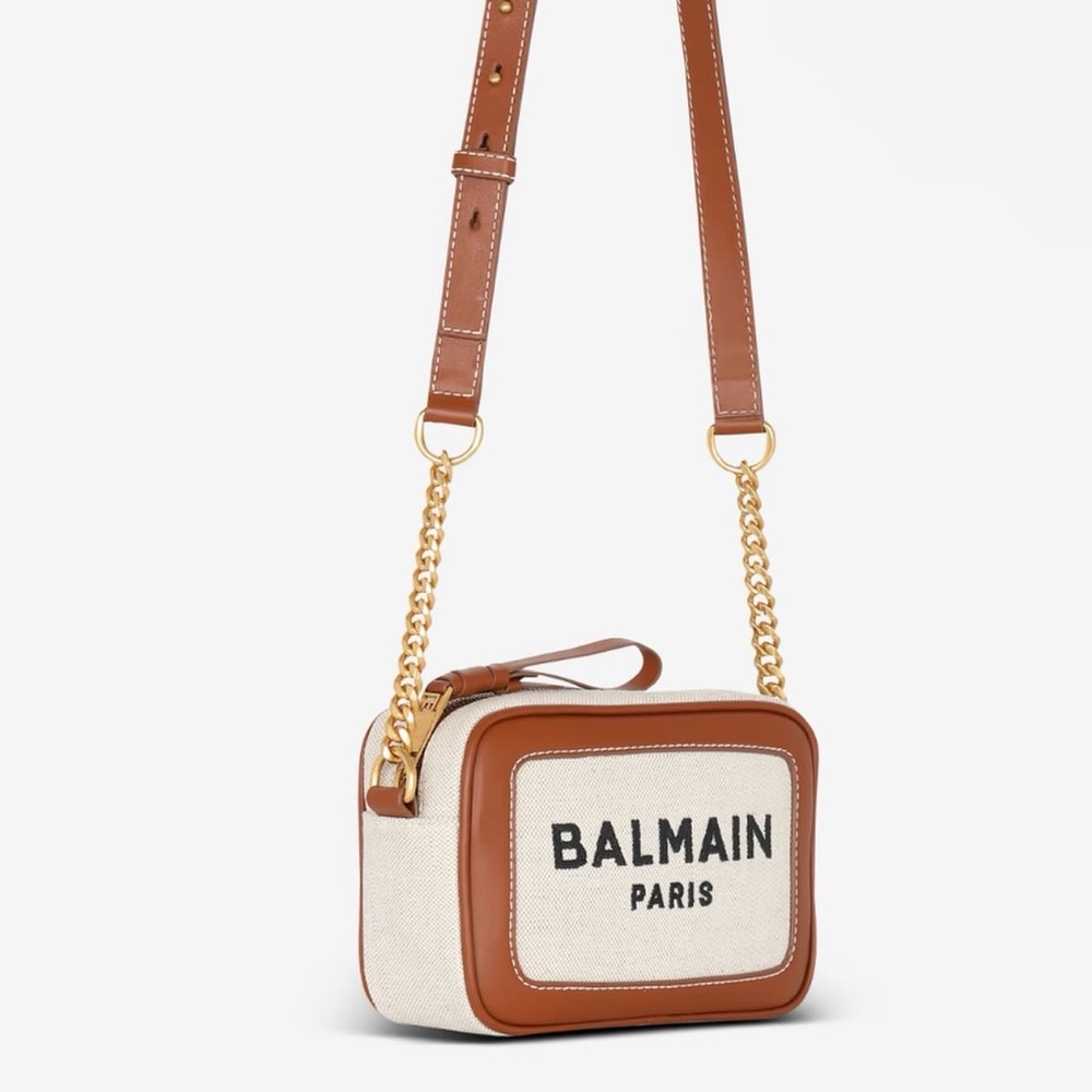 Balmain b-army canvas and leather clutch